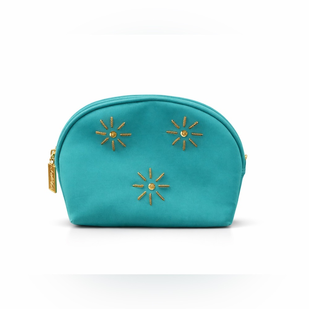 Once Upon a Rose Teal Cosmetic Bag Gold Stud Starburst Makeup Pouch